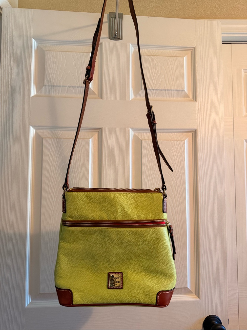 Lime Green Shoulder Crossbody Bag with Brown Trim